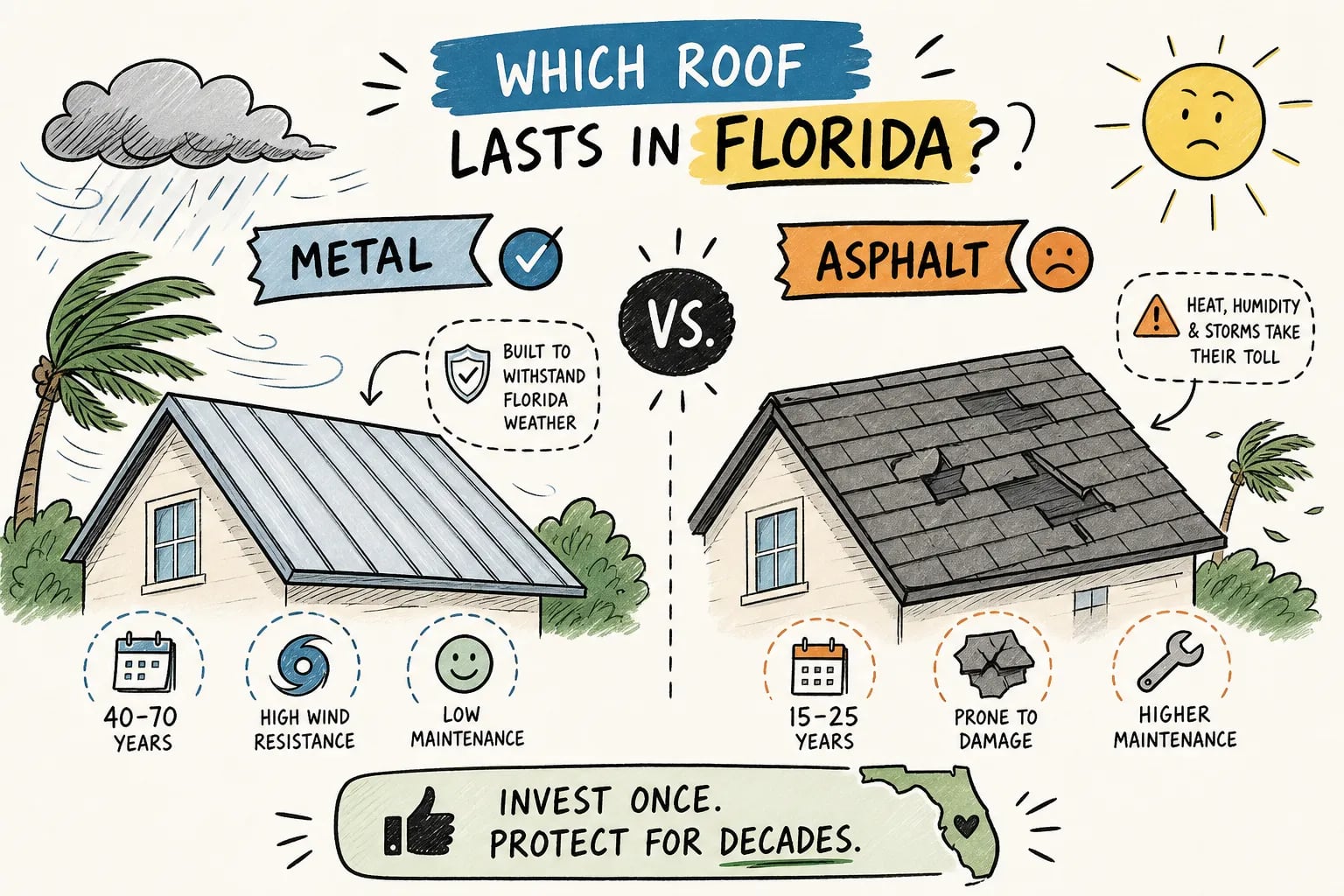 Metal vs. Asphalt Shingles: Which Roof Lasts in Florida?